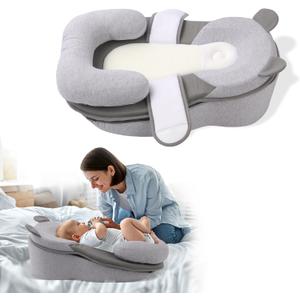 Baby Feeding Pillow, Anti Overflow Feeding Pillow for Reducing Spit-Up, Safety Nursing Pillow, Baby Lounger Reflux Wedge Breastfeeding, Removable top and Bottom (Small, Grey)