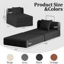 Futon Sofa Bed Modular Loveseat Sleeper Folding Pull Out Couch with Pillows, No Assembly Required Boneless Couch for Living Room Bedroom Guest Room (Black, Single Sofa)