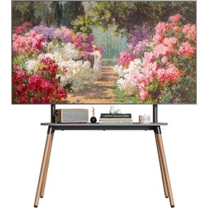 4-Leg Easel TV Stand for 49-86" TVs, 110 lbs, Black | Height-adjustable floor TV stand, storage shelf, cable management and protective pads for living room, office or school