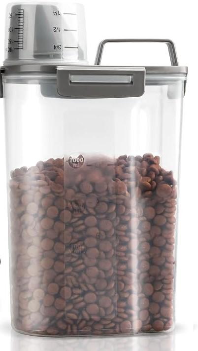 Upgraded Dog Food Storage Container Small, Cat Food Container Airtight, Pet Food Container Dispenser with Pour Spout, Seal Buckles for Dogs, Cats, Birds (Grey)