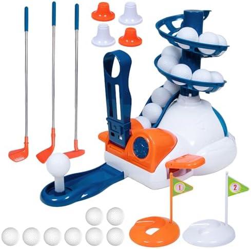 Kids Golf Club Toy Set, Boy Girl Outdoor Sport Toy, Toddler Indoor Golf Ball Game with 10 Golf Balls, 3 Retractable Clubs, Child Active Exercise Yard Play, Birthday Gifts for 4 6 7 8 Years Old