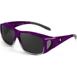 Myiaur Polarized Fit Over Glasses Sunglasses for Men Women, Wear Over Glasses with UV400 Protection Wraparound for Driving (A04 Fade Purple/Grey Lens)
