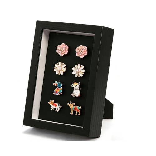 ZAYHENYOO Pin Display Case, Enamel Pin Collection Display with Deep Shadow Box Picture Frame with True Glass or DIY Craft Shadowbox for Shells/Flowers, Hanging or Tabletop Display(Black, 1P 4*6)