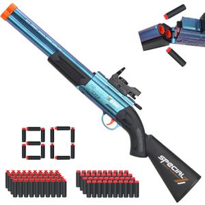 Realistic Toy Shotgun Suitable for Nerf Gun's Dart - with Double Barreled Shooting, Sight, 40 Soft Darts, 40 Suction Cup Dart, Foam Blasters Hunting Rifle Toy Gun for Kids Outdoor Play Shooting Game