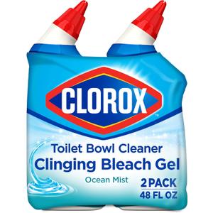 Clorox Toilet Bowl Cleaner, Clinging Bleach Gel, Ocean Mist - 24 Ounces, Pack of 2