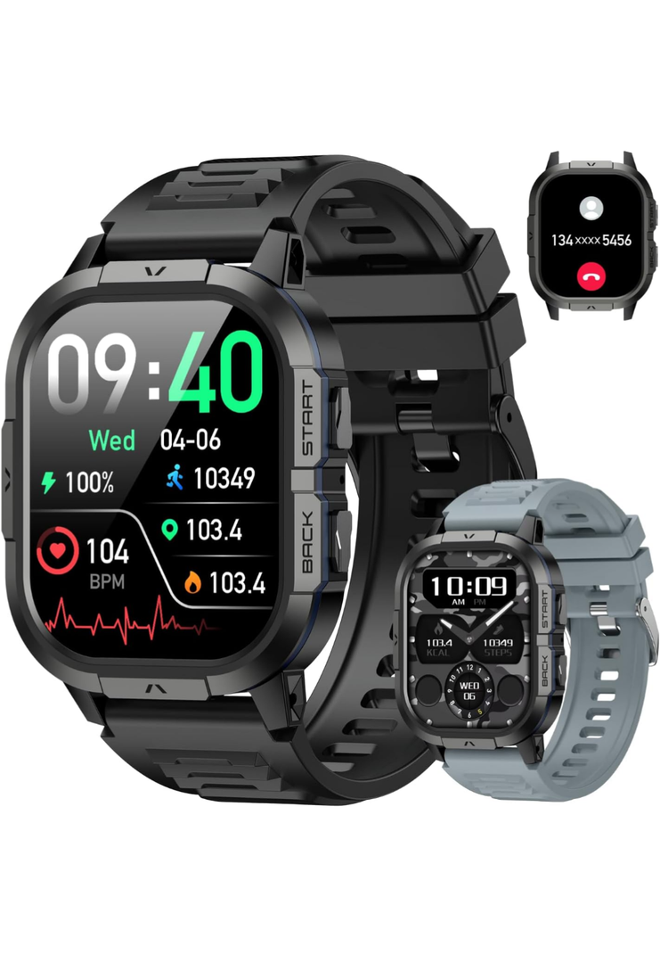 Smart Watch for Men Fitness Tracker: Waterproof Military Digital Mens Watches Running Make Answer Call Smartwatch Android Phone iPhone Samsung Compatible Sleep SpO2 Heart Rate Monitor Step Pedometer