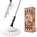 Eyliden Mop with 2 Reusable Heads, Easy Wringing Twist Mop, with 57.5 inch Long Handle, Wet Mops for Floor Cleaning, Commercial Household Clean Hardwood, Vinyl, Tile, and More (Silver)