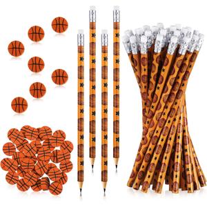 Tinlade 72 Pcs Basketball Pencils and Erasers for Kids Fun Wooden Pencils for Kids Boys Sports Themed Stuff Birthday Party Favors Gifts Goodie Bags Students Stationery Party School Office Supplies