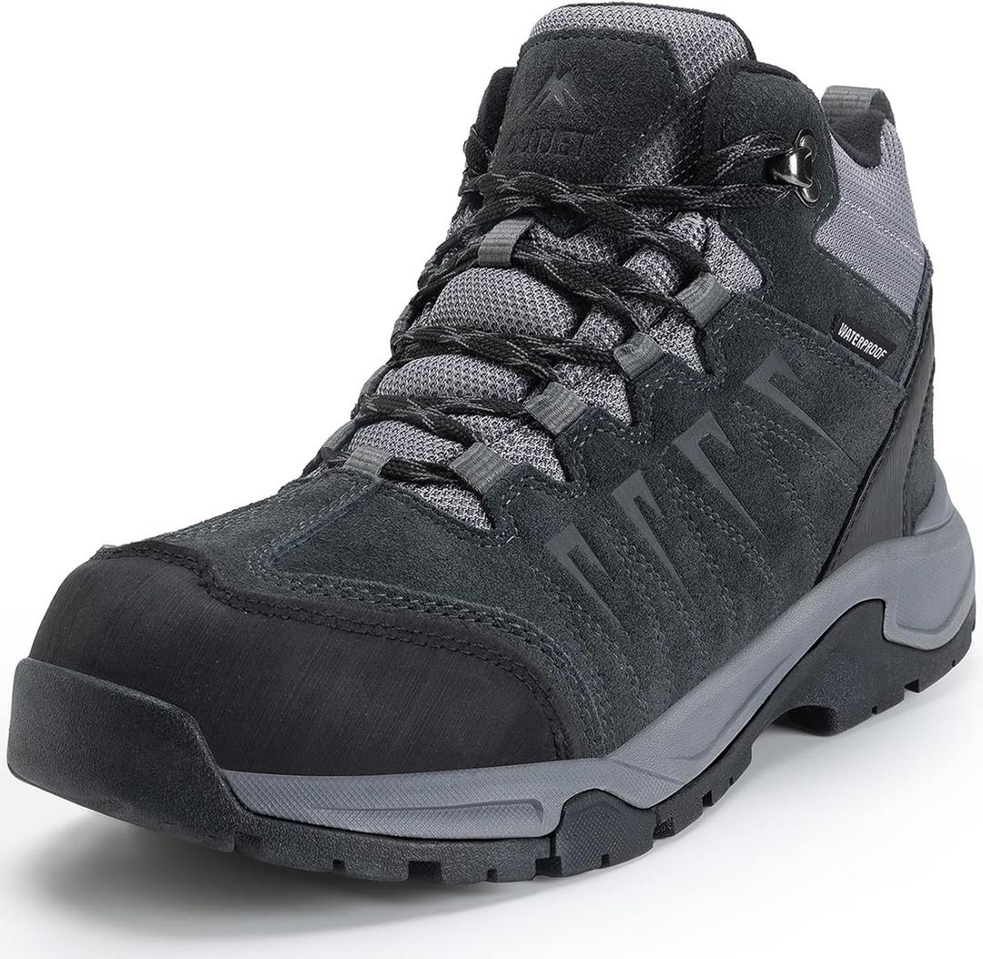 Men's Waterproof Hiking Boots Lightweight Comfortable Leather Mid Ankle Outdoor Trekking Boot (10.5, Black)