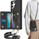 TUCCH Crossbody Wallet Case for Galaxy S25 Ultra, RFID Blocking [6 Card Slots][Detachable Lanyard], Magnetic Closure Flip Wallet PU Leather Shockproof Phone Cover for Galaxy S25 Ultra, Black Argyle