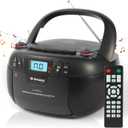 Boombox CD Player Portable Cassette Player with CD MP3 Bluetooth AUX TF/USB AM/FM Radio AC/DC Powered with Remote Control, Headphone Jack, Stereo Sound for Home, Kids, Gift(Black)