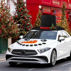 Cinrobiye 16 Pcs Large Christmas Car Decoration Winter Giant Oversized Snowman Hat Face Outdoor Car Covers for Winter Christmas Car Costume Auto Accessories Felt Vehicle Golf Kit Xmas Gift Supplies
