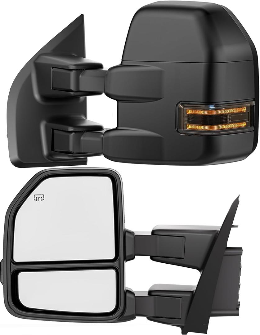 WHALEMOTOR Smoked Power Heated Tow Mirrors Compatible with 2015-2020 Ford F150 F-150, Extended Trailer Towing Side Mirrors w/Sequential Turn Signal & Ambient Temp Sensor(for 2019+)