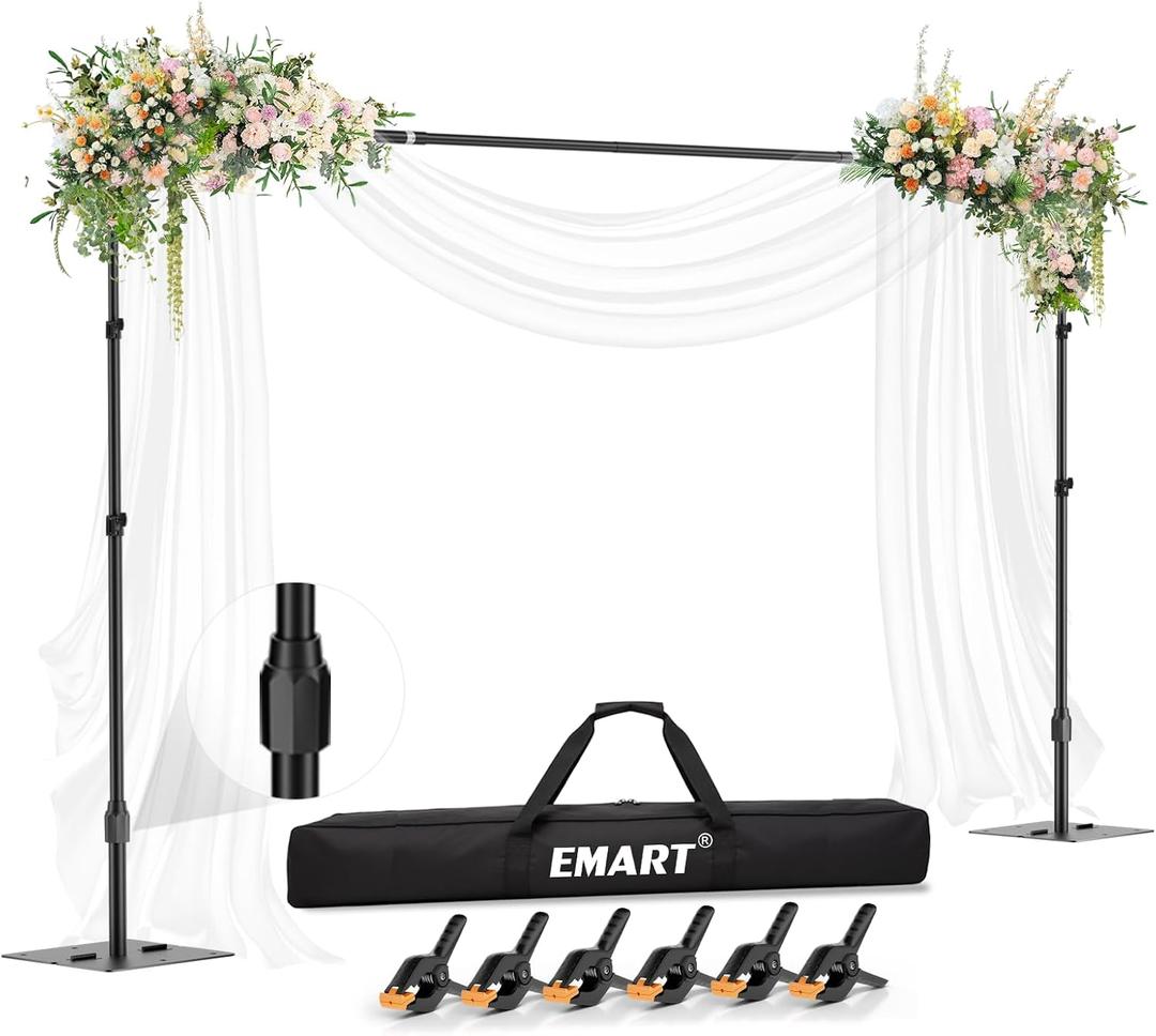 EMART Backdrop Stand,10x7ft(WxH) Adjustable Photo Background Stand with Upgrade Rod,Heavy Duty Flat Base,Metal Pipe and Drape Frame for Wedding,Birthday Party,Decorations,Photography Studio