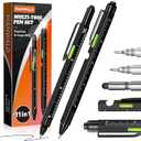 11-in-1 Multitool Pen Set with LED Light, Flathead & Phillips Screwdrivers, Level, Ruler, Bottle Opener, and Stylus, Christmas Stocking Stuffers for Men Adults, Gifts for Him, Husband, Black (Orange)