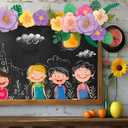 codree 34 Pcs/2Set 3D Flowers Classroom Bulletin Board Decoration, Paper Flowers Chalkboard Wall Classroom Decor, Colorful Floral Bulletin Board Cutouts Border for Back to School Graduation Home Decor