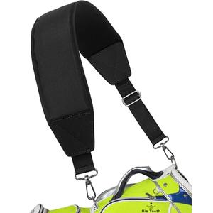 BIG TEETH Golf Bag Strap Single Padded Shoulder Strap Adjustable Thick Pad Straps Universal Replacement Quick Release (Full black with 2 clips)