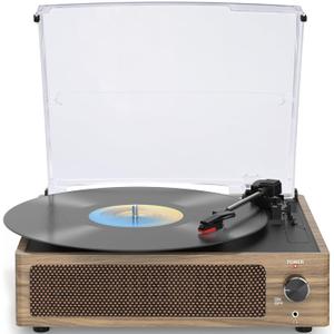 Vintage Record Player for Vinyl with Speakers Turntable Vinyls Records Belt-Driven LP Phonograph Support 3-Speed BT Wireless Playback AUX-in Headphone RCA Line Sound Enjoyment Retro Wood Cyan