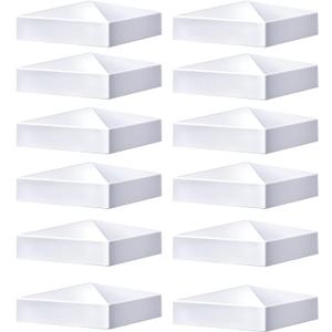 Taiyin 12 Pcs Pyramid White PVC Vinyl Post Top Caps, Fence and Deck Post Caps for Vinyl Fence Posts (5 x 5 Inch)