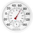 10.5 Inch Indoor Outdoor Thermometer Large Numbers - Weather Thermometer Hygrometer Waterproof, No Battery Needed Outdoor Thermometers for Patio, Home, Garden Decoration (White)