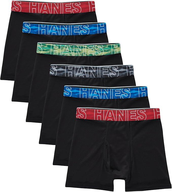 Hanes Boys' Performance Tween Boxer Brief Pack, XTemp Mesh Underwear, Assorted, 6Pack