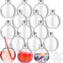 Jinei 15 Packs 8 oz Ball Shape Plastic Sand Art Bottles with Lids Spherical Clear Potion Bottles with Funnel Christmas Cocktail Ornament Candy Jar for DIY Birthday Party(Aluminum Cap,Silver)