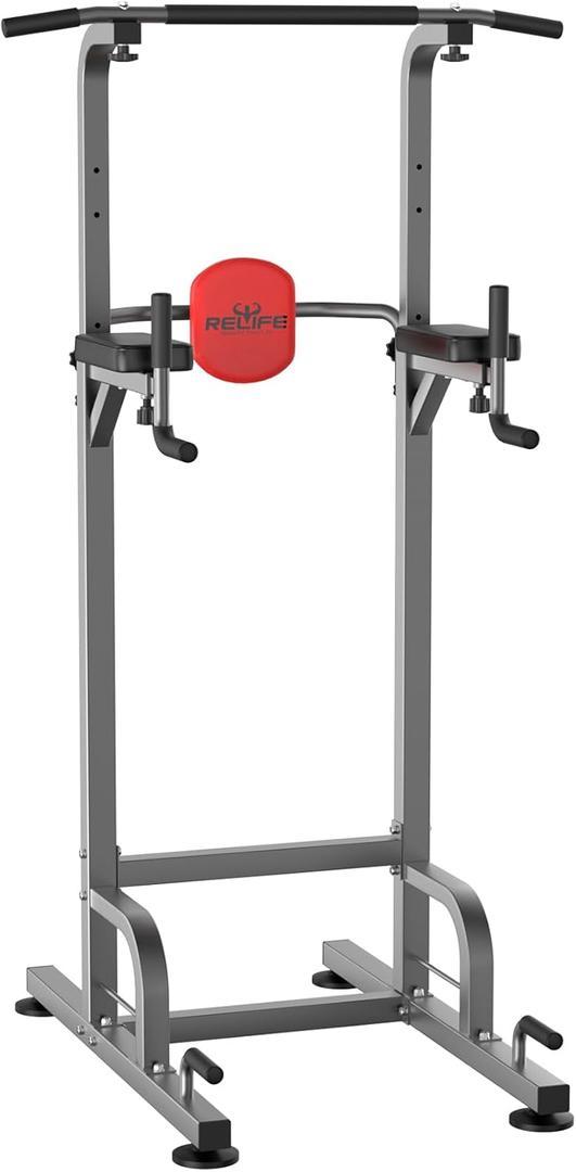 RELIFE REBUILD YOUR LIFE Power Tower Pull Up Bar Station Workout Dip Station for Home Gym Strength Training Fitness Equipment (Silver)