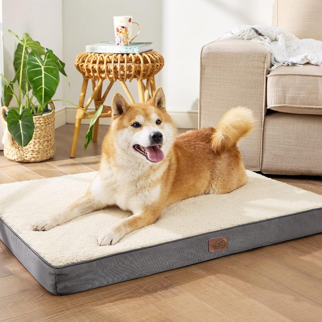 Bedsure Large Dog Bed for Crate - Orthopedic Waterproof Puppy Beds with Removable Washable Cover, Egg Crate Foam Pet Mat, Suitable for Pet Up to 50 lbs (35.0"L x 22.0"W x 3.0"Th, Grey)