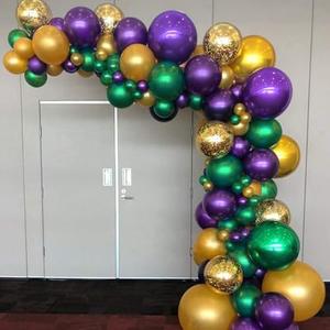 PartyWoo Purple Gold and Green Balloon Arch Kit Garland 140pcs Different Sizes of 18 12 5 Inch Pearl Purple Gold Green Confetti Balloons for Mardi Gras Carnival Masquerade Birthday Party Decorations