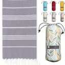 BAY LAUREL Turkish Beach Towel with Travel Bag 39 x 71 Quick Dry Sand Free Lightweight Large Oversized Towels Light (Lava With Yellow Floral Bag)