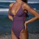 LASLULU Women's Sexy One Piece Swimsuits V Neck Padded Bathing Suit Modest Front Cutout Open Back Slimming Swimsuit (Purple, S)