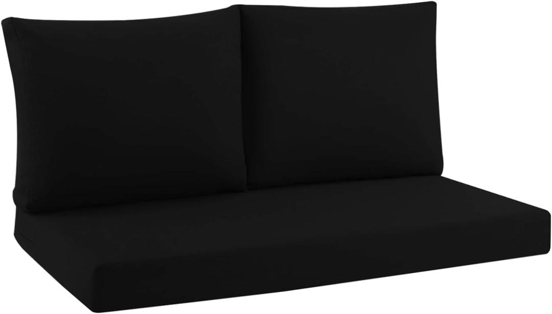 idee-home Outdoor Loveseat Cushions for Patio Furniture, Waterproof Couch Hampton Bay Deep Seat Cushion Replacement Set 46" x 26", Patio Love Seat Sofa Cushions for Porch Garden Chair, Black Pattern
