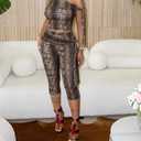 CXXQ Sexy 2 Piece Outfits Off Shoulder Self Tie Crop Tops and Capri Legging Set Tracksuits Clubwear (XL)