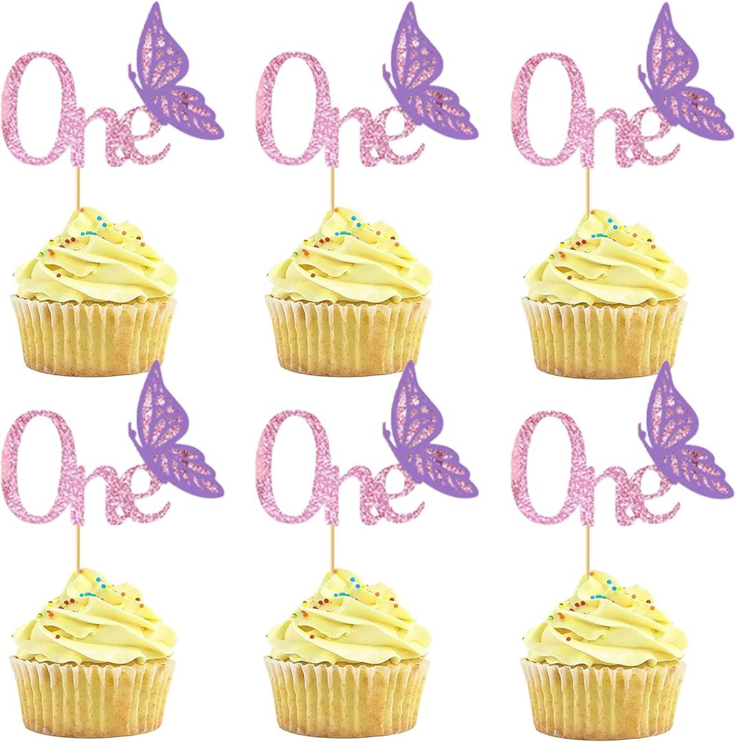 10 PCS Purple Butterfly Cupcake Topper, Purple 1st Birthday Cupcake Decoration for Kids 1st Birthday, Baby Shower Party Decorations Supplies