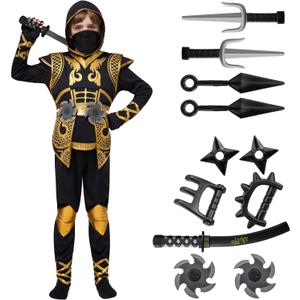 Spooktacular Creations Golden Ninja Costume Set, Ninja Jumpsuit with Foam Accessories for Kids, Toddler Halloween Outfit for Ideas Cosplay Party (Large, 10-12 yrs)