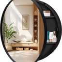 24 Inch Round Medicine Cabinet with Mirror,Farmhouse Black Bathroom Medicine Cabinet for Wall Metal Framed, Surface Mount Only Circular Storage Cabinet with Vanity Mirror