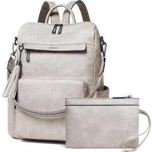 Shrrie Vegan Leather Laptop Backpack for Women 15.6 inch Work Backpack Fashion Travel Backpack Purse for Travel College Work (2 Two-toned Gray)