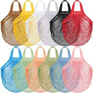 Shappy 12 Pack Reusable Mesh Grocery Bags Large Crochet Market Bag Cotton Kitchen Tote for Fruit Vegetable Storage (Classic Colors)