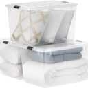 IRIS USA 144 Qt Stackable Plastic Storage Bins with Lids, 3 Pack - BPA-Free, See-Through Organizing Solution, Latches, Durable Nestable Containers, Secure Pull Handle, Made in USA - Clear (144 Qt. - 3 Pack)