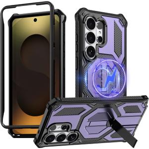 for Samsung Galaxy S26 Ultra Case with Front Frames & Adjustable Kickstand, Magnetic Rugged Shockproof Bumper Cases Heavy-Duty Magnetic Protective Cover (2026), (Purple)
