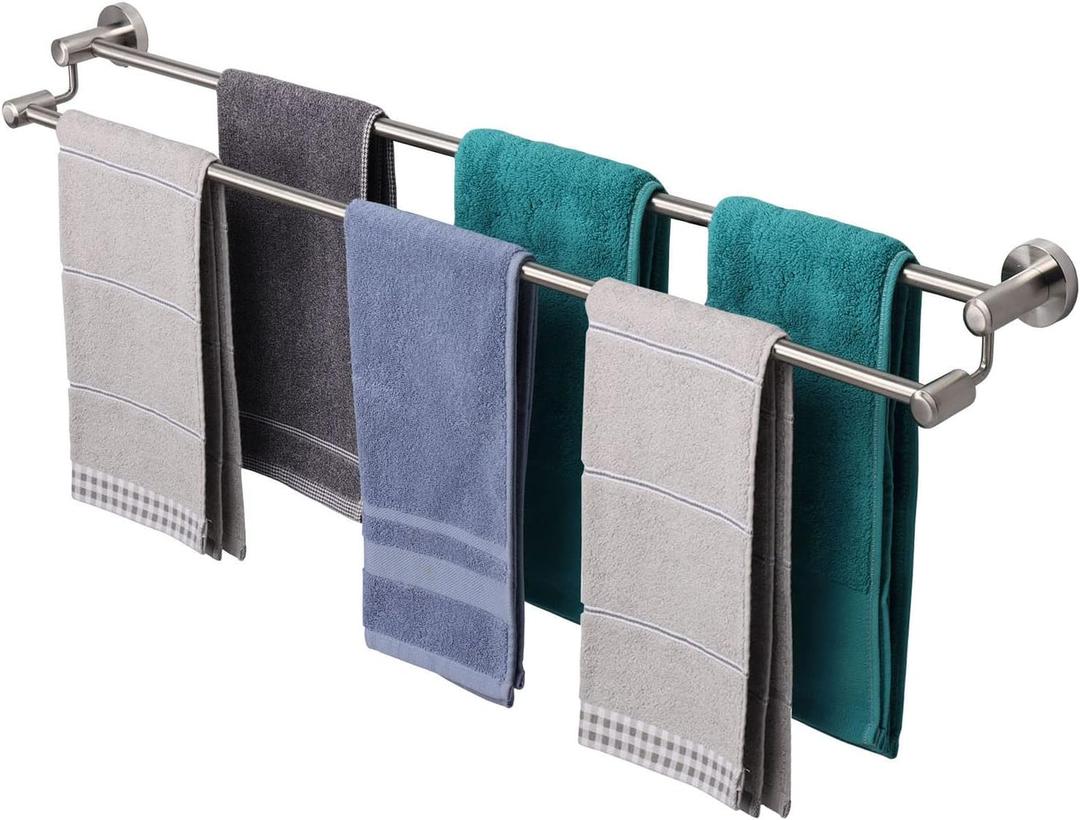 TocTen Double Bath Towel Bar - Thicken SUS304 Stainless Steel Towel Rack for Bathroom, Bathroom Accessories Double Towel Rod Heavy Duty Wall Mounted Towel Holder (Brushed Nickel, 33 in)