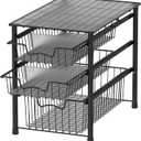 Simple Houseware 3-Tier Stackable Sliding Basket Storage Organizer Drawer for Bathroom and Kitchen, Black