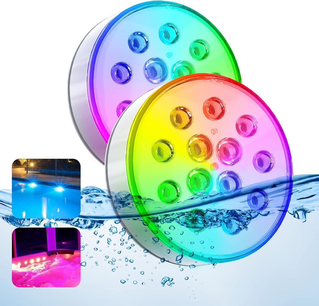 Pool Lights, Upgraded Rechargeable Submersible LED Lights with Remote IP68 Waterproof 16 Colors Hot Tub Underwater Pool Lights for Above Ground Inground Pool, Bath, Party, Vase 2 Pack