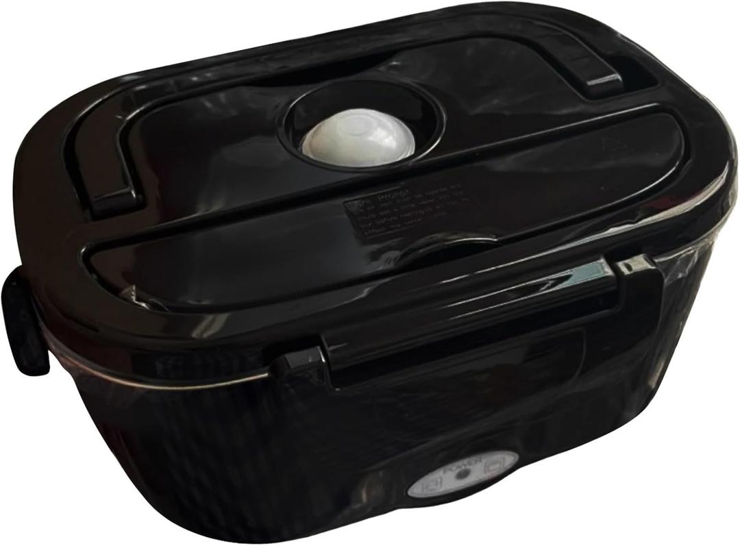 1.5L Food Warmer, Large Capacity Electric Lunch Box, Adult Hot Lunch Box with Fork Spoon, Stainless Steel Removable Liner, Portable Lunch Warmer for Truck Car Office (Black)