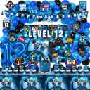 12th Birthday Decorations for Boys, 149Pcs Blue Video Game level 12 Party Supplies for Boy 12th Birthday - Backdrop, Banner, Balloons, Tablecloth, Centerpieces, Hanging Swirls, Wall Signs