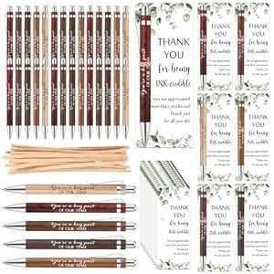Yeaqee 36 Set Employee Appreciation Gifts Wooden Bamboo Retractable Pens with Thank You Gifts Bookmark Cards for Social Worker Coworker Staff Office Supplies(6 Colors, You Are A Key Sign)