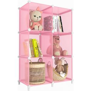 HOMIDEC 6-Cube Storage Shelf, Storage Bookcase Bookshelf with Metal Hammer, Storage Cubes Organizer Cabinet for Kids, Closet, Bedroom, Bathroom, (11.8x11.8x11.8 inch), Light Pink