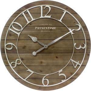 Presentime & Co Vintage Farmhouse Shiplap Clock, 19.5 inch, Silver Arabic Numerals with Weathered Pine Wood Shiplap Style. Large Farmhouse Decor for Living Room, Entryway, Home Office, Wall Dcor