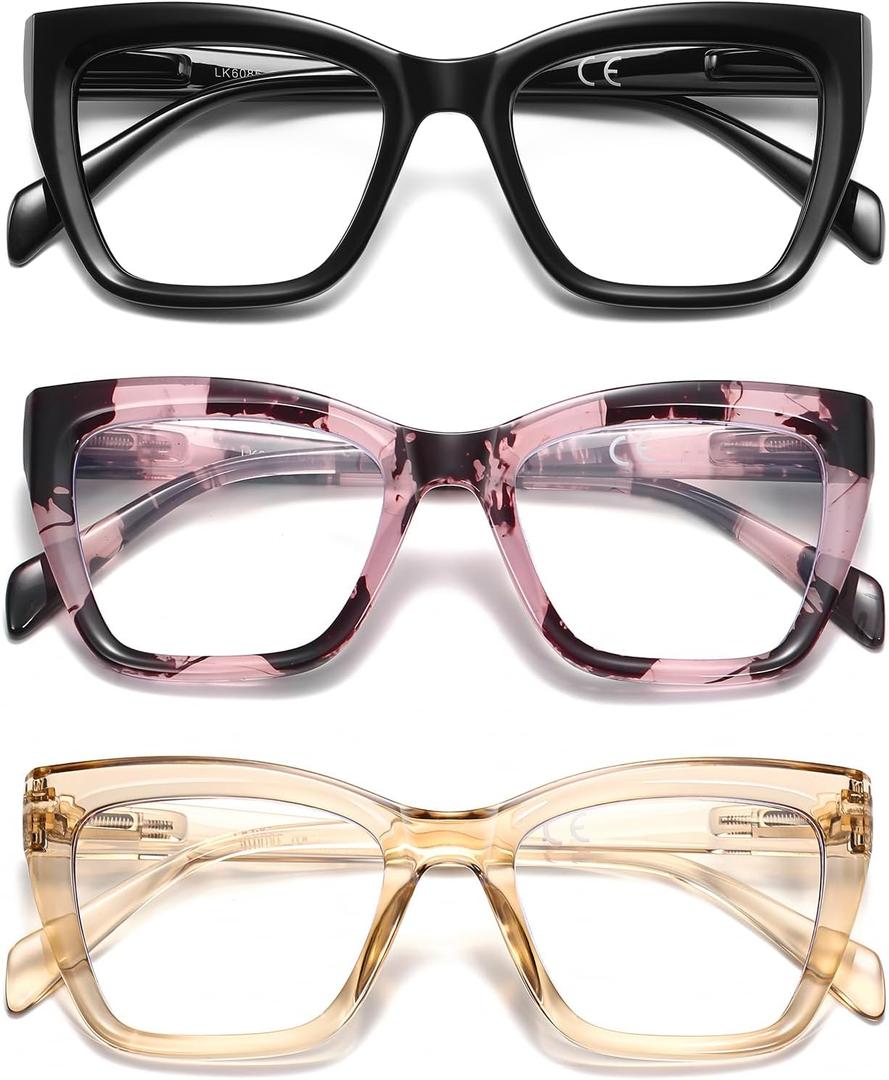Oversized Reading Glasses Women Men Oprah Style Blue Light Blocking Computer Square Reader Spring Hinge Eyewear LK6085 (C1black+c4pink Tortoise+c5champagne)