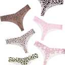 DEANGELMON Seamless Thongs for Women No Show Thong Underwear Women Comfortable Multiple Pack (Small, Leopard Print-6 Pack)